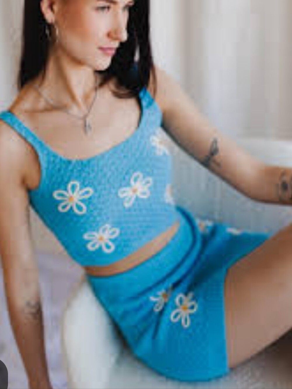 Willow & Wind Blue Daisy Crochet Crop Tank and Skirt Size M/L
